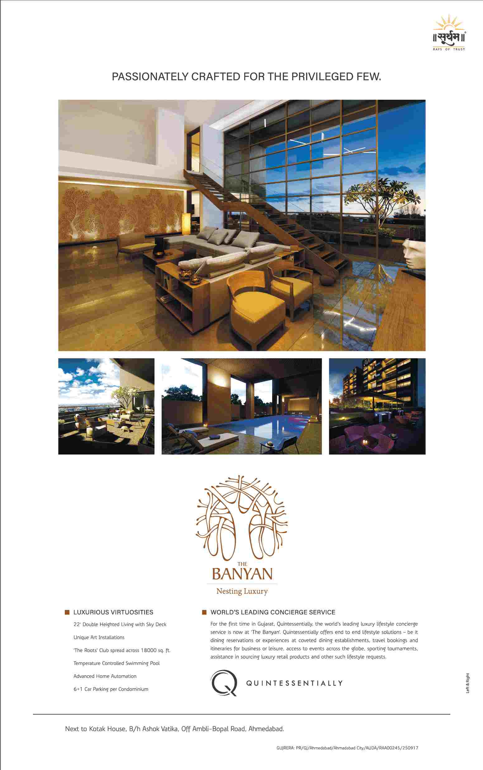 Experience luxury lifestyle concierge service by Quintessentially at Suryam The Banyan in Ahmedabad